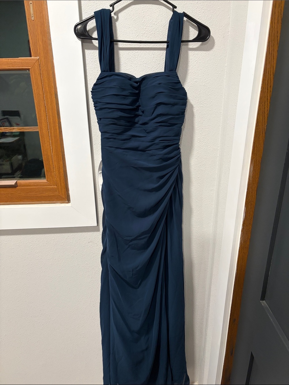 Navy Ruched Chiffon Evening Dress - Sleeveless Formal Gown